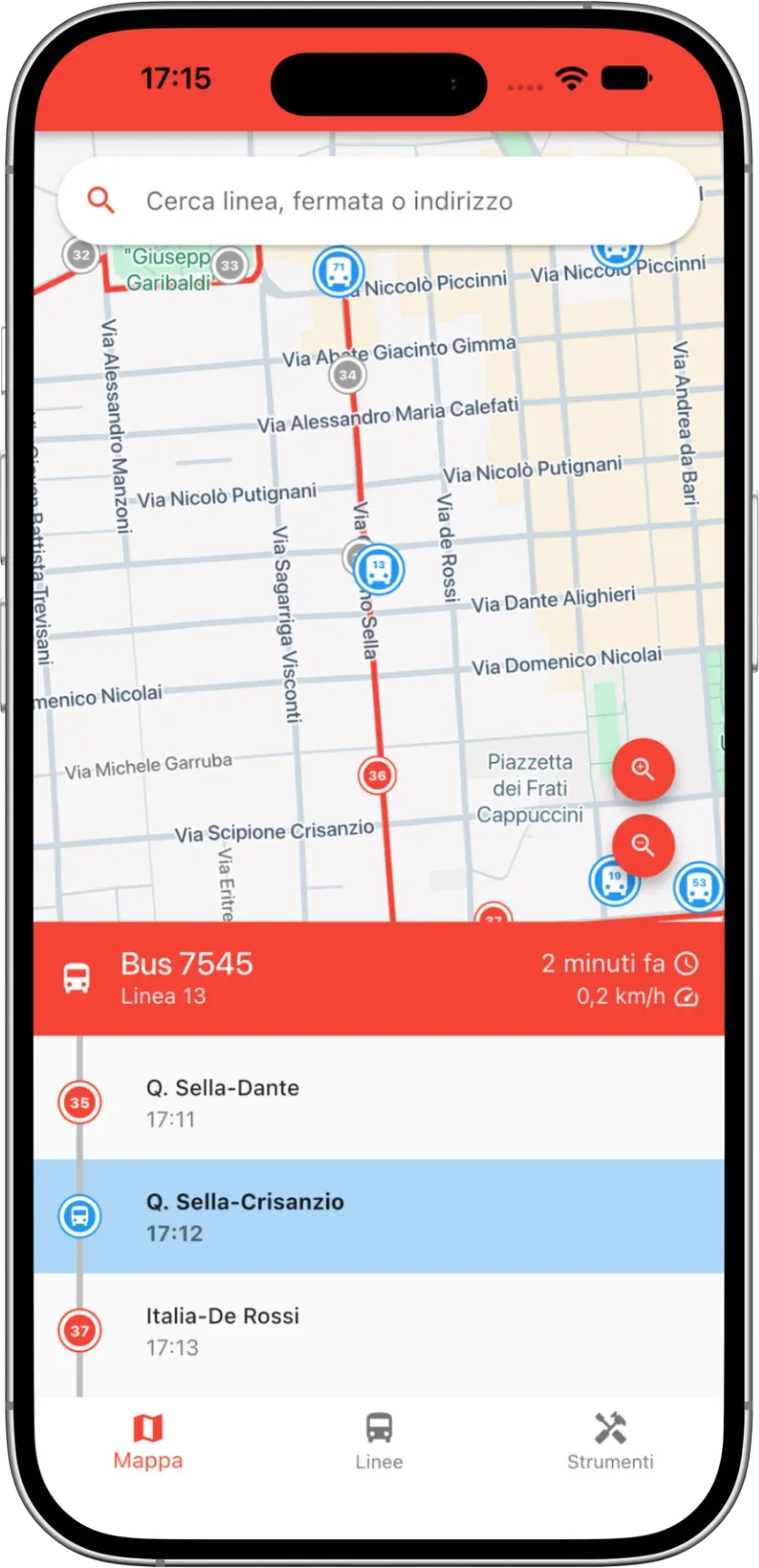 Screenshot dell'app Bari Smart