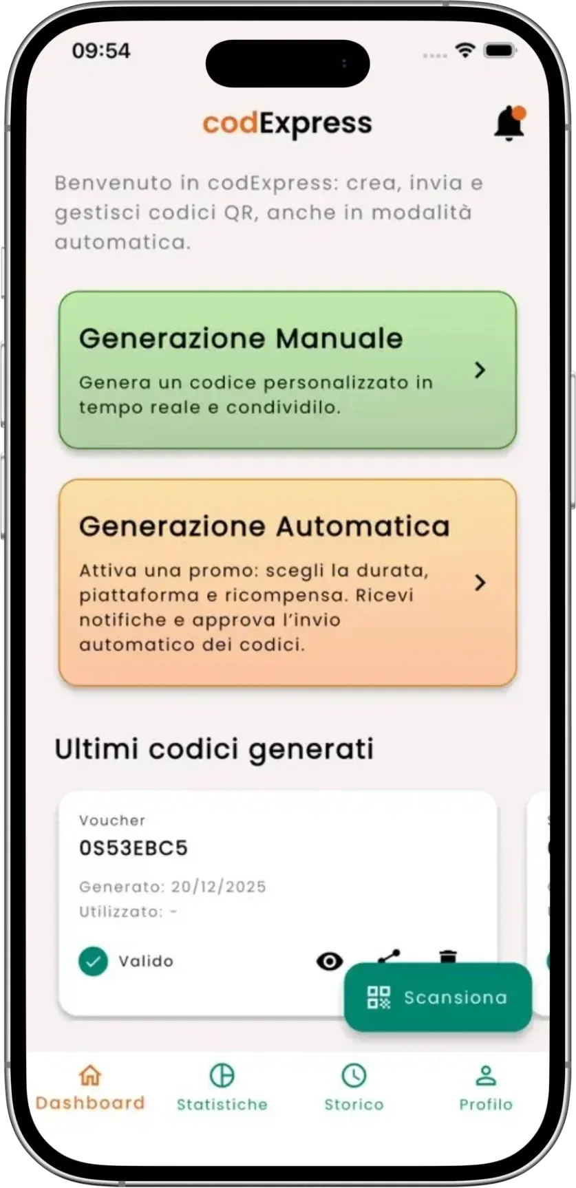 Screenshot dell'app codExpress