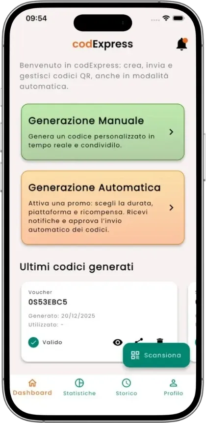 Screenshot dell'app codExpress