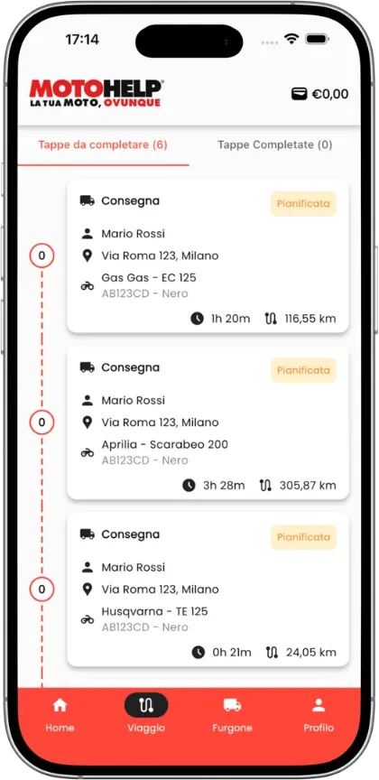 Screenshot dell'app MotoHelp