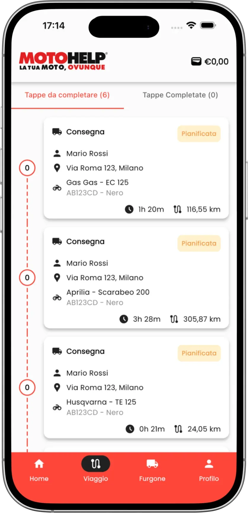 Screenshot dell'app MotoHelp
